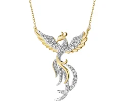 Naszyjnik z żółtego złota z diamentami - feniks - 0,25 ct - próba 585