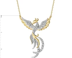 Naszyjnik z żółtego złota z diamentami - feniks - 0,25 ct - próba 585