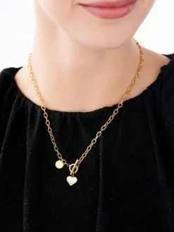 Naszyjnik ze stali szlachetnej z masą perłową - serce