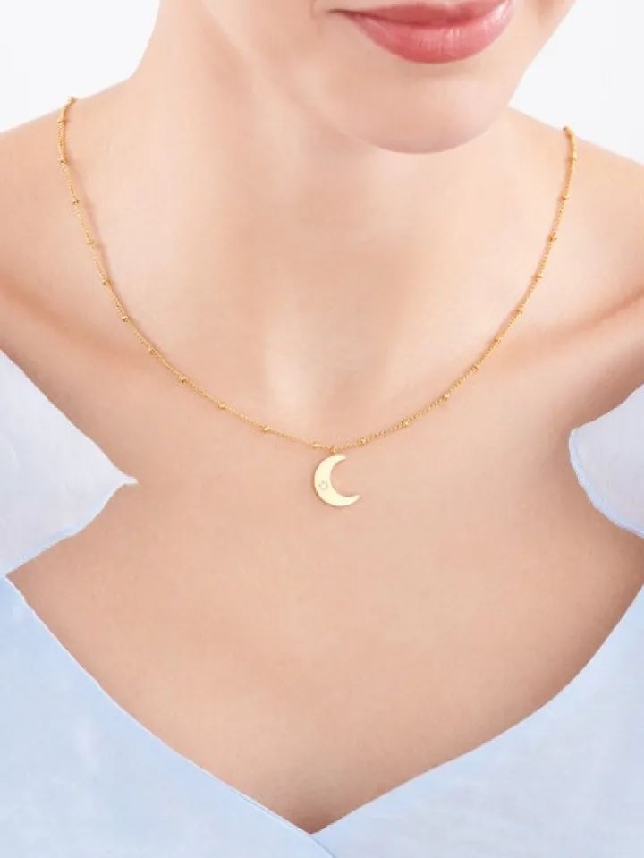 Naszyjnik ze stali szlachetnej z cyrkonią - Księżyc