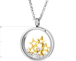 Naszyjnik ze stali szlachetnej z cyrkoniami i szklanymi detalami - gwiazdki