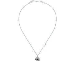 Naszyjnik ze stali szlachetnej z cyrkoniami i emalią - główka Karl Lagerfeld