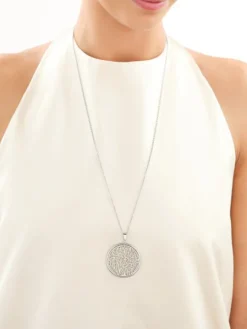 Naszyjnik ze stali szlachetnej - koło, liście