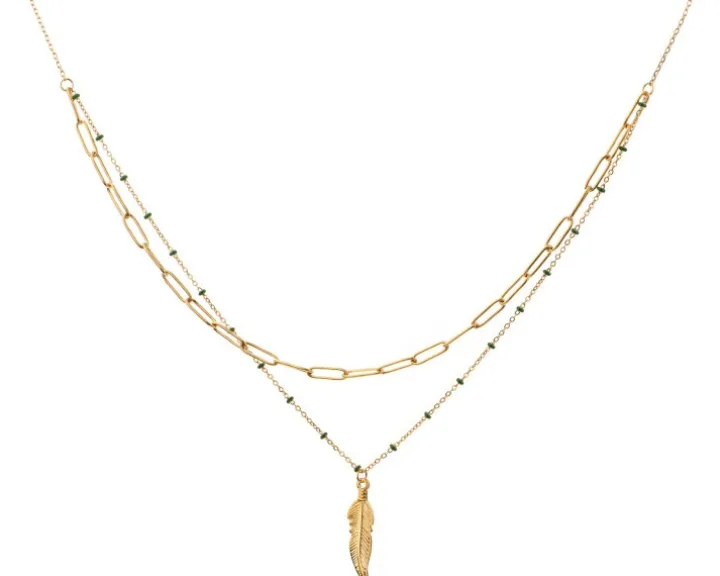 Naszyjnik ze stali szlachetnej z emalią - piórko