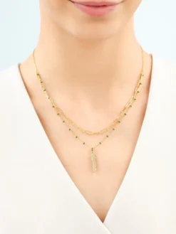 Naszyjnik ze stali szlachetnej z emalią - piórko