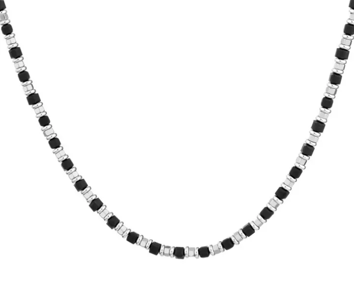 Naszyjnik ze stali szlachetnej z hematytami