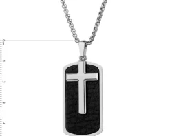 Naszyjnik ze stali szlachetnej i skóry - krzyż