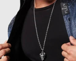 Naszyjnik ze stali szlachetnej z kryształami - czaszka, korona, Philipp Plein