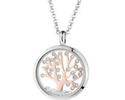 Naszyjnik ze stali szlachetnej z cyrkoniami i szklanymi detalami - drzewko