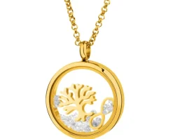 Naszyjnik ze stali szlachetnej z cyrkoniami i szklanymi detalami - drzewko, nieskończoność