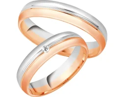Obrączki Ślubne Apart.  Różowe i białe złoto rodowane. Wzór 4/459/R