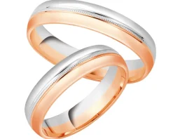 Obrączki Ślubne Apart.  Różowe i białe złoto rodowane. Wzór 459/R