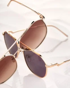 Okulary przeciwsłoneczne damskie, pilotki, jasne złote