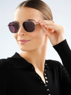 Okulary przeciwsłoneczne damskie, pilotki, srebrne