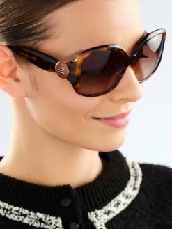 Okulary przeciwsłoneczne damskie, okrągłe, brązowe