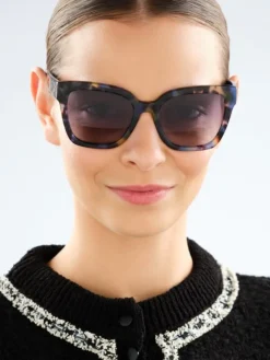 Okulary przeciwsłoneczne damskie, prostokątne, brązowe, niebieskie