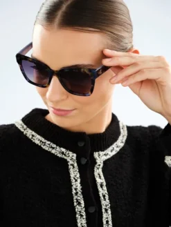 Okulary przeciwsłoneczne damskie, prostokątne, brązowe, niebieskie