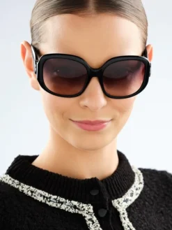Okulary przeciwsłoneczne damskie, okrągłe, czarne