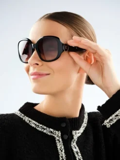 Okulary przeciwsłoneczne damskie, okrągłe, czarne