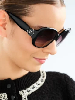 Okulary przeciwsłoneczne damskie, okrągłe, czarne