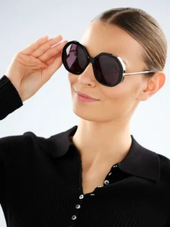 Okulary przeciwsłoneczne damskie, okrągłe, czarne