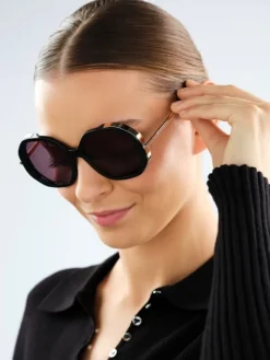 Okulary przeciwsłoneczne damskie, okrągłe, czarne