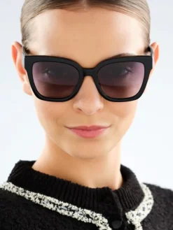 Okulary przeciwsłoneczne damskie, prostokątne, czarne
