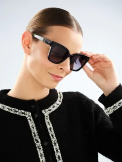 Okulary przeciwsłoneczne damskie, prostokątne, czarne