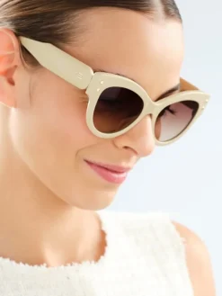 Okulary przeciwsłoneczne damskie, kocie oczy, beżowe
