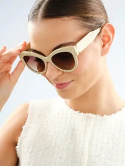 Okulary przeciwsłoneczne damskie, kocie oczy, beżowe