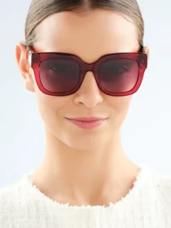 Okulary przeciwsłoneczne damskie, prostokątne, czerwone