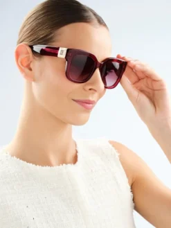 Okulary przeciwsłoneczne damskie, prostokątne, czerwone