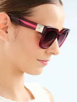 Okulary przeciwsłoneczne damskie, prostokątne, czerwone