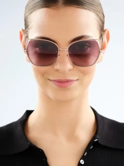 Okulary przeciwsłoneczne damskie, geometryczne, złote