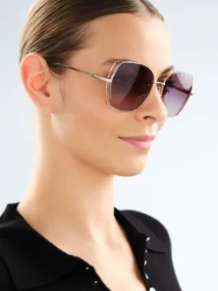 Okulary przeciwsłoneczne damskie, geometryczne, złote