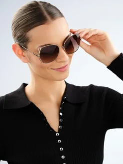 Okulary przeciwsłoneczne damskie, geometryczne, jasne złote