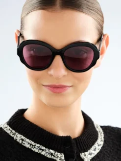 Okulary przeciwsłoneczne damskie, okrągłe, czarne