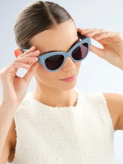 Okulary przeciwsłoneczne damskie, kocie oczy, niebieskie