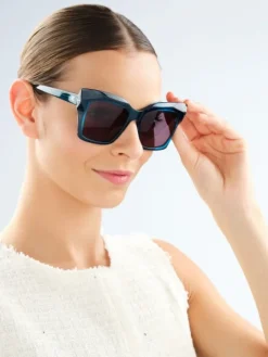 Okulary przeciwsłoneczne damskie, prostokątne, niebieskie