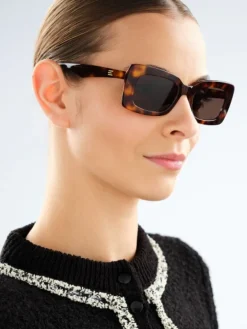 Okulary przeciwsłoneczne damskie, prostokątne, brązowe