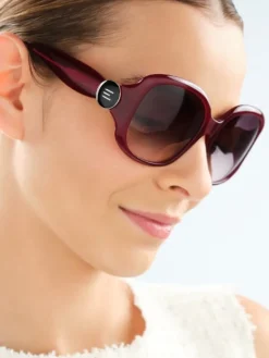 Okulary przeciwsłoneczne damskie, okrągłe, bordowe