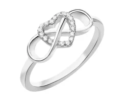 Pierścionek srebrny z cyrkoniami - nieskończoność, serce