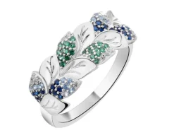 Pierścionek srebrny z cyrkoniami - liście