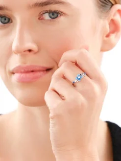 Pierścionek srebrny z cyrkoniami i emalią - kwiat, motyl, ptak