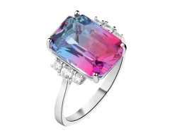 Pierścionek srebrny z cyrkoniami i szlifowanym szkłem