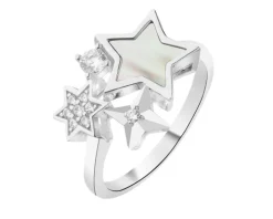 Pierścionek srebrny z cyrkoniami i masą perłową - gwiazdy