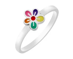 Pierścionek srebrny z emalią - kwiat