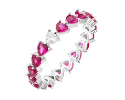 Pierścionek srebrny z korundem syntetycznym i cyrkonią - Eternity, serca