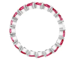 Pierścionek srebrny z korundem syntetycznym i cyrkonią - Eternity, serca