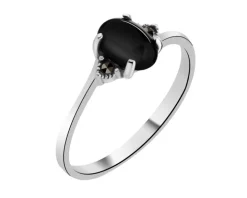 Pierścionek srebrny z onyksem i markasytami